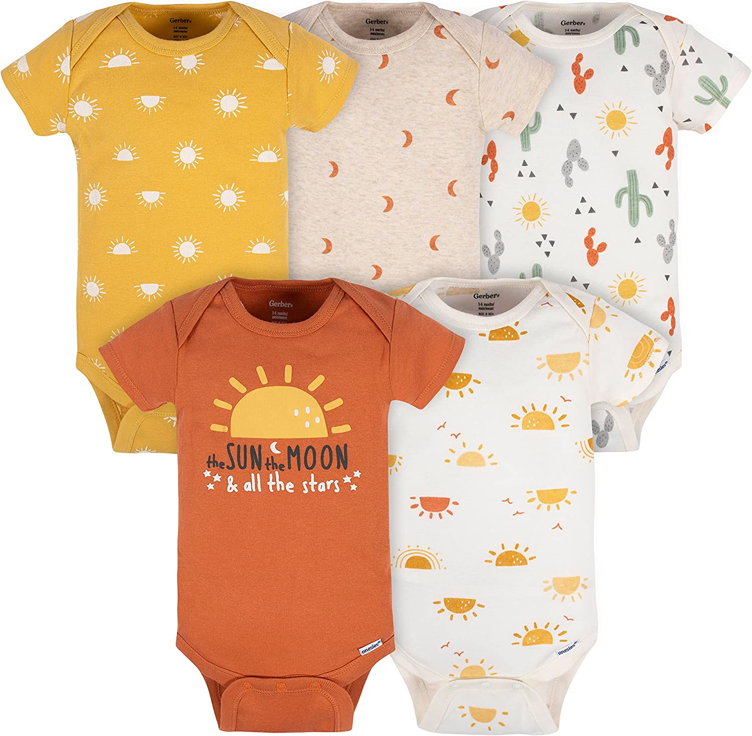 230816074321110_1 Gerber Unisex Baby 5-Pack Short Sleeve Variety Onesies Bodysuits Southwest 0-3 Months - Image 1